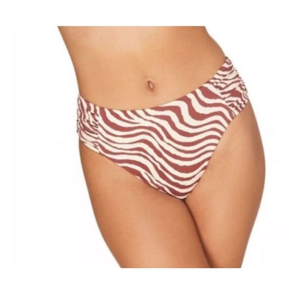 Andie Other - Andie The Hipster Swim Bottoms Bias Stripe Truffle Brown Cream Low Rise Small